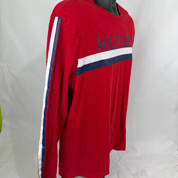 Tommy Hilfiger Red and Blue Long Sleeve Men's Tee Spell Out - Picture 4 of 7